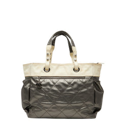 シャネル パリビアリッツ トートGM トートバッグ A34210 グレー アイボリー PVC キャンバス レディース CHANEL 【中古】