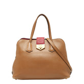 プラダ ロゴ トートバッグ ショルダーバッグ 2WAY ブラウン レッド レザー レディース PRADA 【中古】