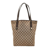 グッチ GGキャンバス トートバッグ 153009 ベージュ ブラウン キャンバス レザー レディース GUCCI 【中古】