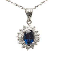 Pt850 プラチナ Pt900 プラチナ 色石1.00ct ダイヤ0.3ct ペンダントネックレス レディース 【中古】