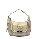 コーチ ハンドバッグ ショルダーバッグ 2WAY ベージュ ホワイト キャンバス レザー パイソン型押し レディース COACH 【中古】