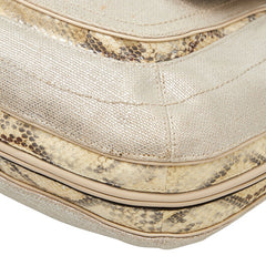 コーチ パイソン型押し ハンドバッグ ショルダーバッグ 2WAY ベージュ ホワイト キャンバス レザー レディース COACH 【中古】