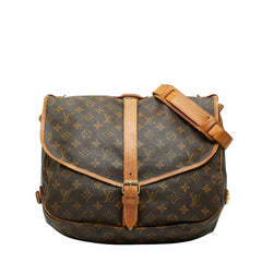 ルイ ヴィトン モノグラム ソミュール35 斜め掛け ショルダーバッグ M42254 ブラウン PVC レザー レディース LOUIS VUITTON 【中古】