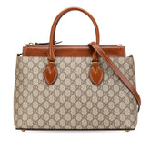 グッチ GGスプリーム スモール ハンドバッグ ショルダーバッグ 2WAY 409534 ベージュ ブラウン PVC レザー レディース GUCCI 中古