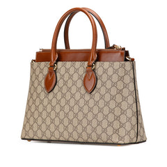 グッチ GGスプリーム スモール ハンドバッグ ショルダーバッグ 2WAY 409534 ベージュ ブラウン PVC レザー レディース GUCCI 中古
