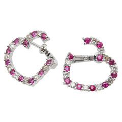 K18WG ホワイトゴールド ルビー ダイヤ ハート モチーフ ピアス レディース 【中古】