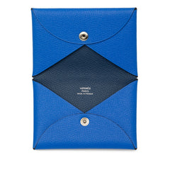 エルメス カルヴィ カードケース 名刺入れ K刻印 ブルー ヴォーエプソン レディース HERMES 中古