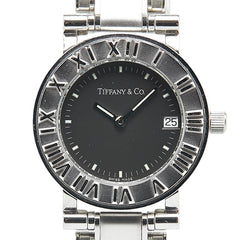ティファニー アトラス 腕時計 クオーツ ブラック文字盤 ステンレススチール レディース TIFFANY&Co. 【中古】