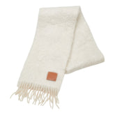 ロエベ アナグラム マフラー ホワイト ウール レザー モヘア レディース LOEWE 【中古】