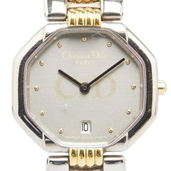 ディオール オクタゴン 腕時計 D48 203 クオーツ グレー文字盤 ステンレススチール メッキ レディース Dior 【中古】