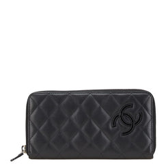 シャネル シンプリーCC ココマーク 長財布 ラウンドファスナー ブラック ラムスキン エナメル レディース CHANEL 【中古】