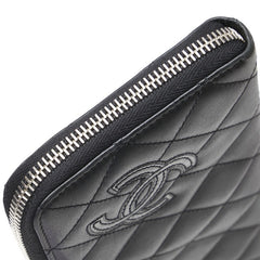 シャネル シンプリーCC ココマーク 長財布 ラウンドファスナー ブラック ラムスキン エナメル レディース CHANEL 【中古】