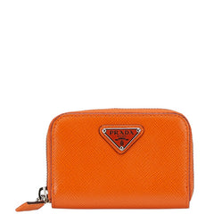 プラダ 三角ロゴプレート コインケース 2MM003 オレンジ レザー レディース PRADA 【中古】