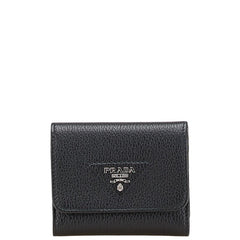 プラダ 三角ロゴ 二つ折り財布 ブラック レザー レディース PRADA 【中古】