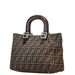 フェンディ ズッカ ハンドバッグ 26693 ブラウン ブラック キャンバス レザー レディース FENDI 【中古】
