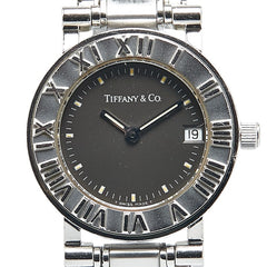 ティファニー アトラス 腕時計 クオーツ ブラック文字盤 ステンレススチール レディース TIFFANY&Co. 【中古】