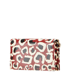 グッチ レオパード ヒョウ柄 斜め掛け チェーン ウォレット ショルダーバッグ 354697 ボルドー ホワイト ブラック レザー レディース GUCCI 【中古】