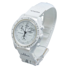 オメガ ×スウォッチ スヌーピー ムーンスウォッチ MISSION TO THE MOON PHASE 腕時計 SO33W700 クオーツ ホワイト文字盤 セラミック ナイロン メンズ OMEGA 【中古】