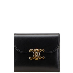 セリーヌ トリオンフ 三つ折り財布 ブラック レザー レディース CELINE 【中古】