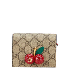 グッチ GGスプリーム チェリー 二つ折り財布 コンパクトウォレット 476050 ベージュ レッド PVC レザー レディース GUCCI 【中古】