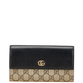 グッチ GGマーモント GGスプリーム 長財布 456116 ブラック ベージュ レザー レディース GUCCI 【中古】