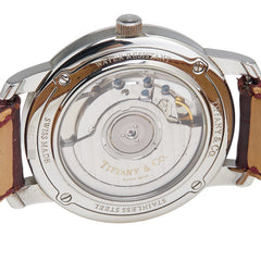 ティファニー マークラウンド ベルト(社外品) 腕時計 自動巻き シルバー文字盤 ステンレススチール レザー メンズ TIFFANY&Co. 【中古】