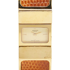 エルメス ロケ 腕時計 バングルウォッチ LO1.201 クオーツ ゴールド文字盤 リザード メッキ レディース HERMES 【中古】