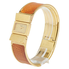 エルメス ロケ 腕時計 バングルウォッチ LO1.201 クオーツ ゴールド文字盤 リザード メッキ レディース HERMES 【中古】