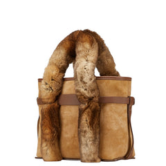 サルヴァトーレフェラガモ ハンドバッグ ベージュ ブラウン ファー レザー スエード レディース Salvatore Ferragamo 【中古】