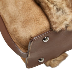 サルヴァトーレフェラガモ ハンドバッグ ベージュ ブラウン ファー レザー スエード レディース Salvatore Ferragamo 【中古】