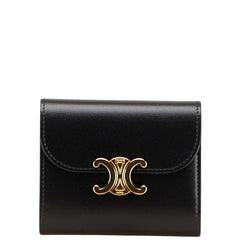 セリーヌ トリオンフロゴ 二つ折り財布 ブラック レザー レディース CELINE 【中古】