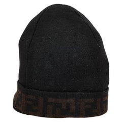 フェンディ ズッカ ニットキャップ ニット帽 ブラック ブラウン ウール レディース FENDI 【中古】