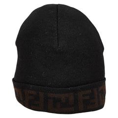 フェンディ ズッカ ニットキャップ ニット帽 ブラック ブラウン ウール レディース FENDI 【中古】