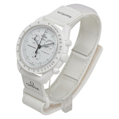 オメガ × スウォッチ スピードマスター ミッション トゥ ザ ムーンフェイズ フルムーン 腕時計 SO33W700 クオーツ ホワイト文字盤 ナイロン バイオセラミック レディース OMEGA 【中古】