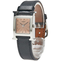 エルメス Hウォッチ ギヨシェ彫り 腕時計 HH1.210 クオーツ ピンク文字盤 ステンレススチール レディース HERMES 【中古】