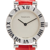 ティファニー アトラス 腕時計 クオーツ シルバー文字盤 ステンレススチール レザー レディース TIFFANY&Co. 【中古】