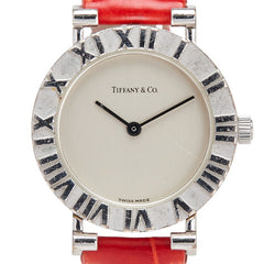 ティファニー アトラス 腕時計 クオーツ シルバー文字盤 ステンレススチール レザー レディース TIFFANY&Co. 【中古】