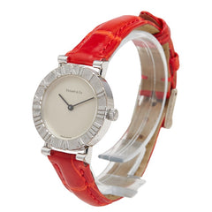 ティファニー アトラス 腕時計 クオーツ シルバー文字盤 ステンレススチール レザー レディース TIFFANY&Co. 【中古】