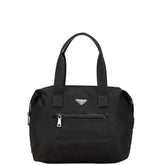 プラダ 三角ロゴプレート ハンドバッグ トートバッグ VR4377 ブラック ナイロン レザー レディース PRADA 【中古】