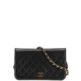 シャネル ココマーク マトラッセ プッシュロック 斜め掛け チェーン ショルダーバッグ ブラック ラムスキン レディース CHANEL 【中古】