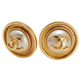 シャネル ヴィンテージ ココマーク ラウンド イヤリング ゴールド メッキ フェイクパール レディース CHANEL 【中古】