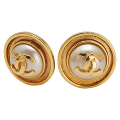 シャネル ヴィンテージ ココマーク ラウンド イヤリング ゴールド メッキ フェイクパール レディース CHANEL 【中古】