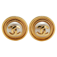 シャネル ヴィンテージ ココマーク ラウンド イヤリング ゴールド メッキ フェイクパール レディース CHANEL 【中古】