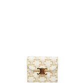 セリーヌ トリオンフ スモール フラップ ウォレット 三つ折り財布 コンパクトウォレット ホワイト ゴールド PVC レザー レディース CELINE 【中古】