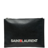 サンローラン ロゴ クラッチバッグ ブラック ホワイト レザー レディース SAINT LAURENT 【中古】
