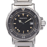 ティファニー ダイバー クラシック 腕時計 L 0711 クオーツ ブラック文字盤 ステンレススチール レディース TIFFANY&Co. 【中古】