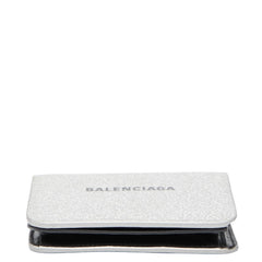 バレンシアガ ロゴ 二つ折り財布 594216 シルバー レザー レディース BALENCIAGA 【中古】