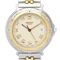 エルメス キャプテンニモ 腕時計 クオーツ ベージュ文字盤 ステンレススチール メッキ メンズ HERMES 【中古】