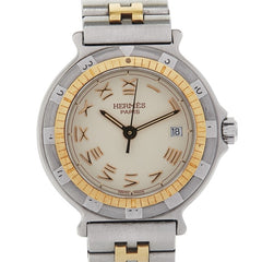 エルメス キャプテンニモ 腕時計 クオーツ ベージュ文字盤 ステンレススチール メッキ レディース HERMES 【中古】