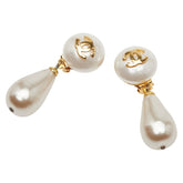 シャネル ヴィンテージ ココマーク イヤリング スイング ゴールド メッキ フェイクパール レディース CHANEL 【中古】